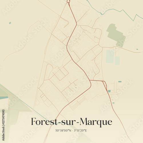 Vintage map of Forest-sur-Marque, France.
