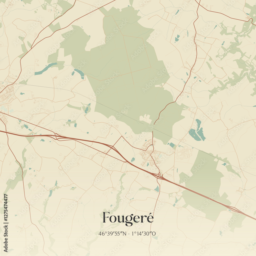 Obraz premium Vintage map of Fougeré, France.