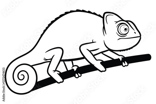 Chameleon line art silhouette vector illustration graphic. 