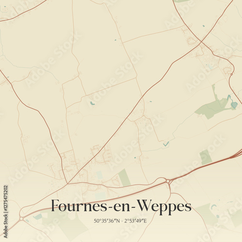 Vintage map of Fournes-en-Weppes, France.