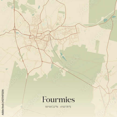 Vintage map of Fourmies, France.
