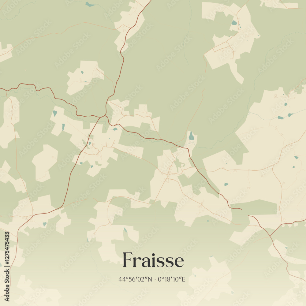 Fototapeta premium Vintage map of Fraisse, France.