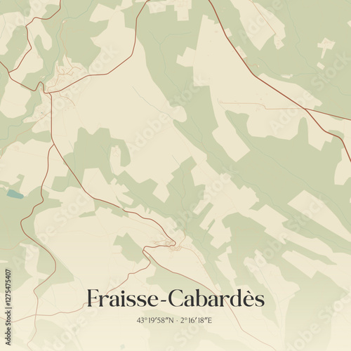 Vintage map of Fraisse-Cabardès, France.