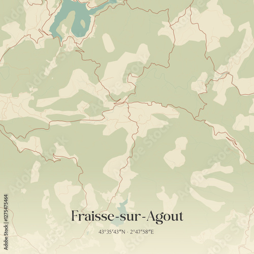 Vintage map of Fraisse-sur-Agout, France.