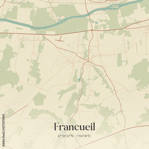 Vintage map of Francueil, France.