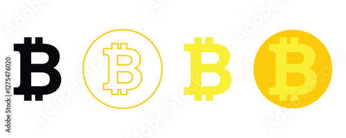 Coin bitcoin icon, crypto currency icon, digital money icon, golden coin flat icon vector set isolated on white background.