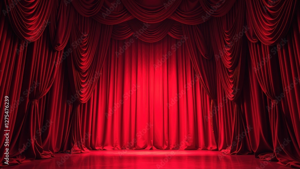 Fototapeta premium Panorama Red Curtains - Dramatic Interior Scene, High-Resolution