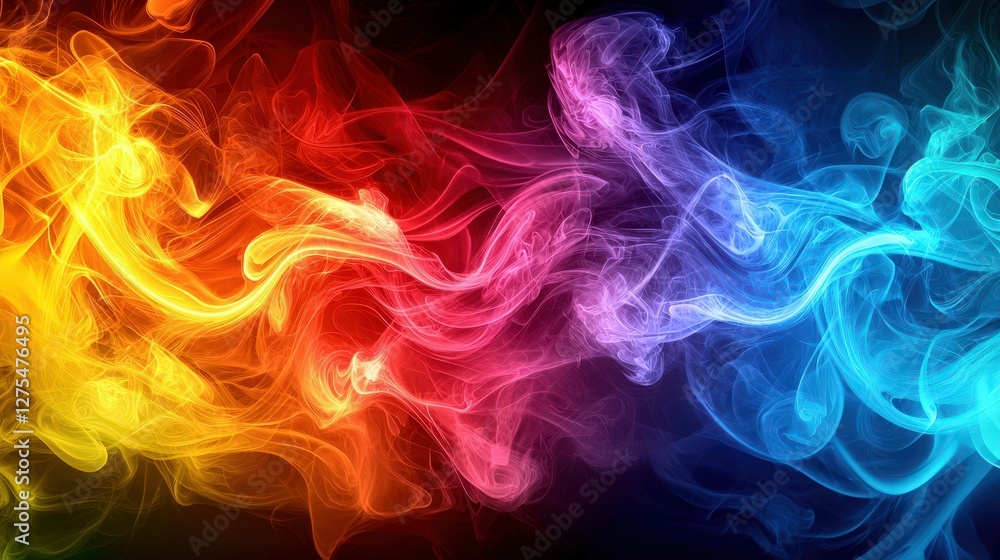 This artistic image features colorful smoke swirling together in a unique blend of hues, creating a mesmerizing visual effect that showcases creativity and emotion. This artistic image features colorful smoke swirling together in a unique blend of hues, creating a mesmerizing visual effect that showcases creativity and emotion.