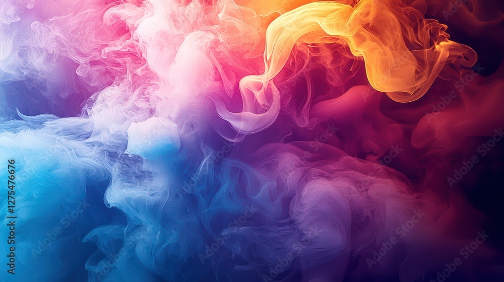 Fototapeta premium An enchanting composition of colorful swirling smoke in soft flows, showcasing a harmonious blend of hues that evokes feelings of tranquility and creativity in a captivating manner.