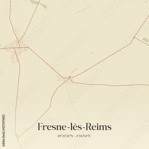 Vintage map of Fresne-lès-Reims, France.