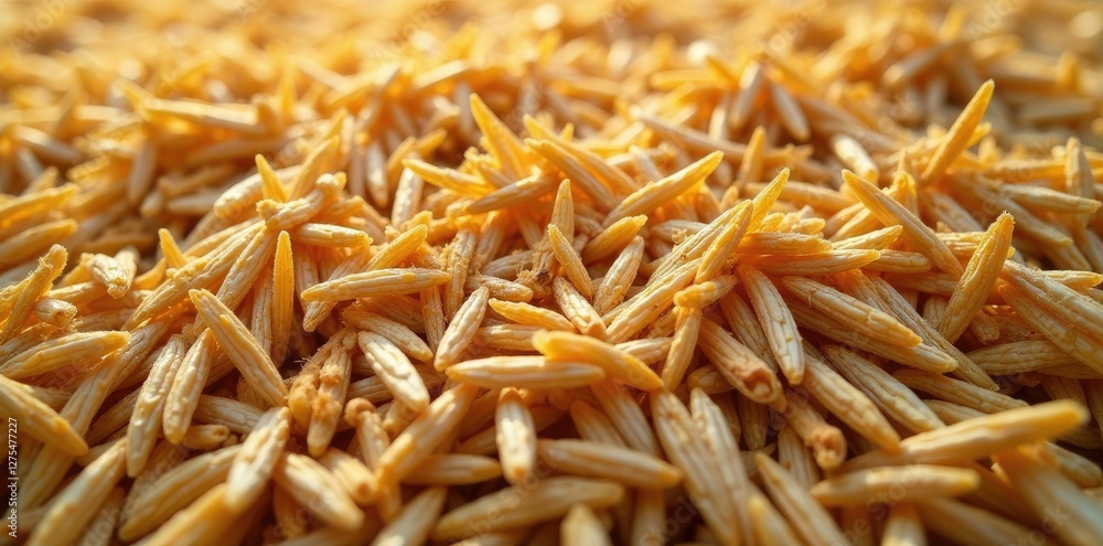 Rough textured surface of dried rice husks in a natural environment, texture, earth tone Rough textured surface of dried rice husks in a natural environment, texture, earth tone