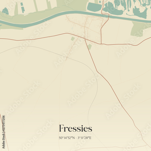 Vintage map of Fressies, France.