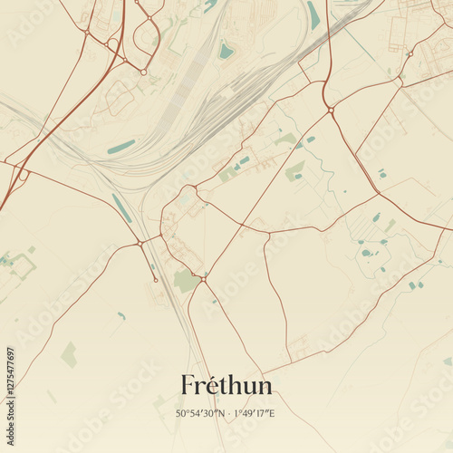 Vintage map of Fréthun, France.