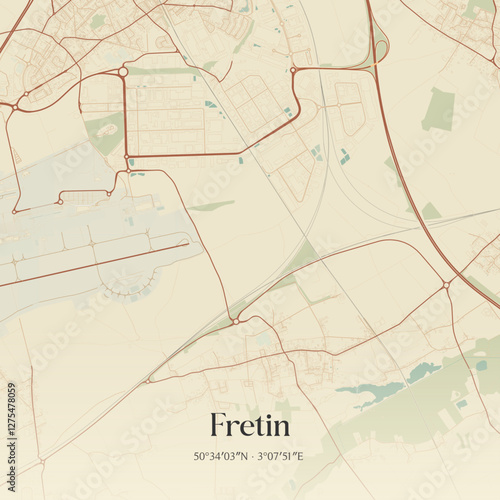 Vintage map of Fretin, France.