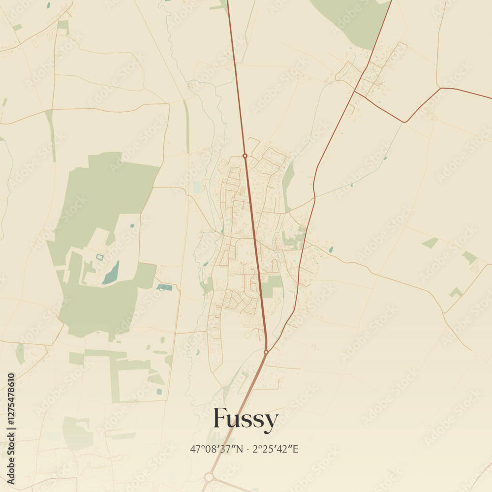 Fototapeta premium Vintage map of Fussy, France.