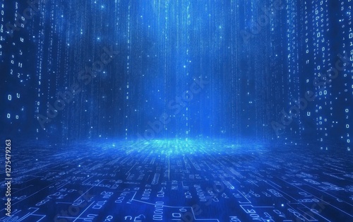 Wallpaper Mural Futuristic blue binary code background with cascading numbers, symbolizing technology and digital transformation. Torontodigital.ca