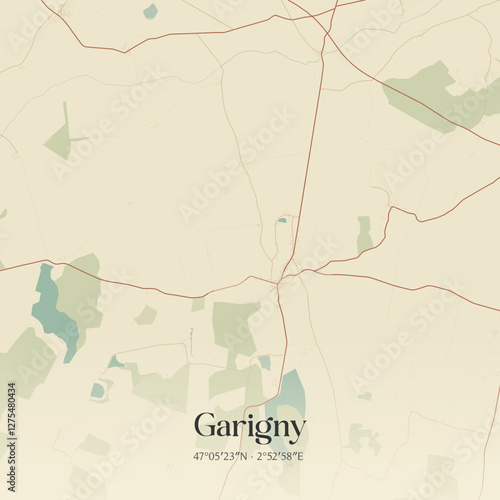 Vintage map of Garigny, France.