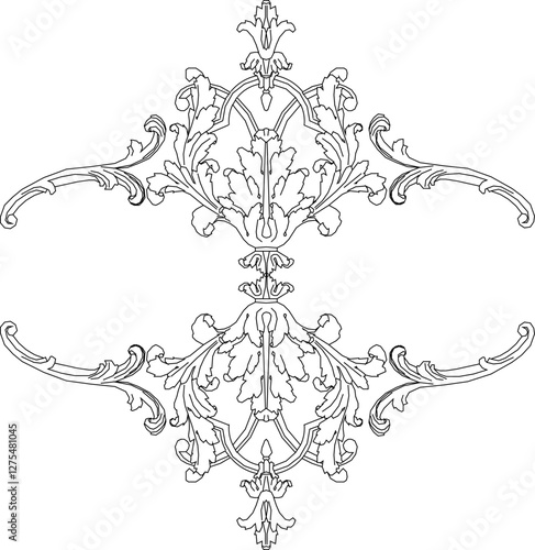 vector illustration silhouette design ornament decoration carving detail classic ethnic vintage traditional floral 