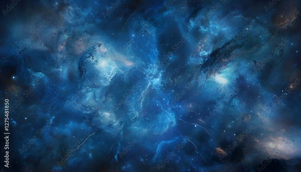 Fototapeta premium Tranquil Cosmic Blue Universe With Swirling Galaxies And Stars