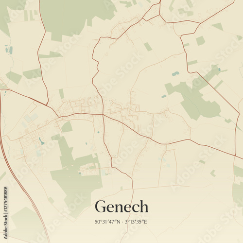 Vintage map of Genech, France.