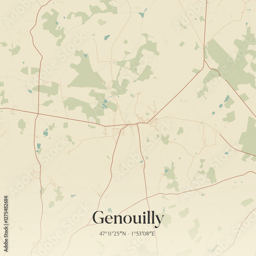 Vintage map of Genouilly, France.