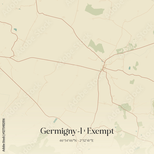 Vintage map of Germigny-l'Exempt, France.