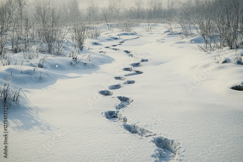 Wallpaper Mural Footsteps in Fresh Snow on a Cold Winter Day in Natural Landscape Torontodigital.ca