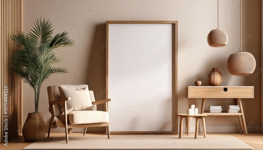 Modern Living Room Wall Art Display Elevating Space with Minimalist Vertical Frame Mockup, Infusing a Fresh Splash of Geometric Vibrancy into Your Home Decor. Modern Living Room Wall Art Display Elevating Space with Minimalist Vertical Frame Mockup, Infusing a Fresh Splash of Geometric Vibrancy into Your Home Decor.