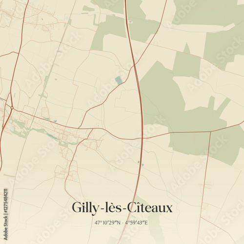 Vintage map of Gilly-lès-Cîteaux, France.
