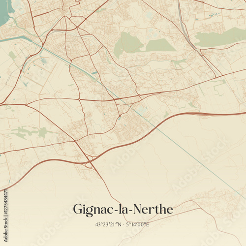 Vintage map of Gignac-la-Nerthe, France.