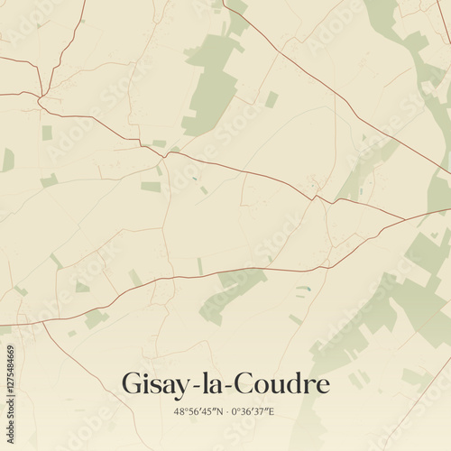 Vintage map of Gisay-la-Coudre, France.