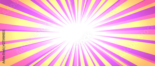 Vibrant vector illustration of a sunburst with pink and purple rays emanating from a central point