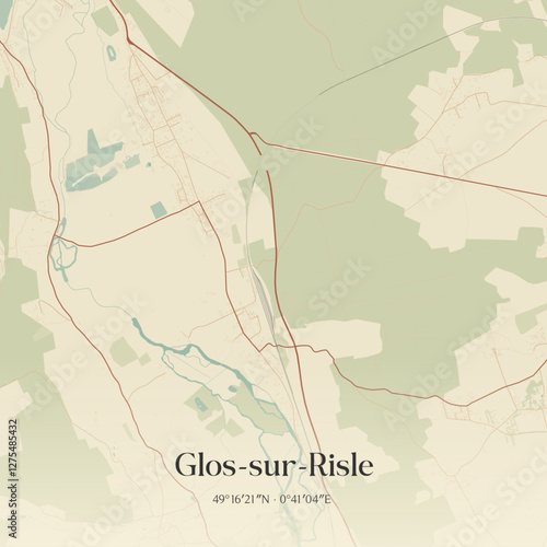 Vintage map of Glos-sur-Risle, France.