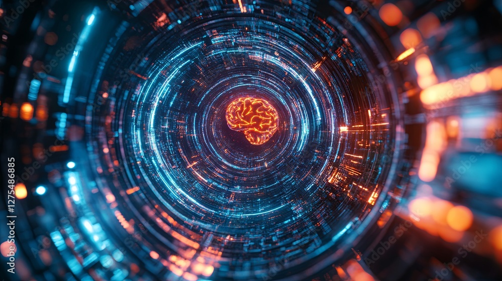 Fototapeta premium Neural Cyber Brain in Quantum Computing and AI Technology Concept
