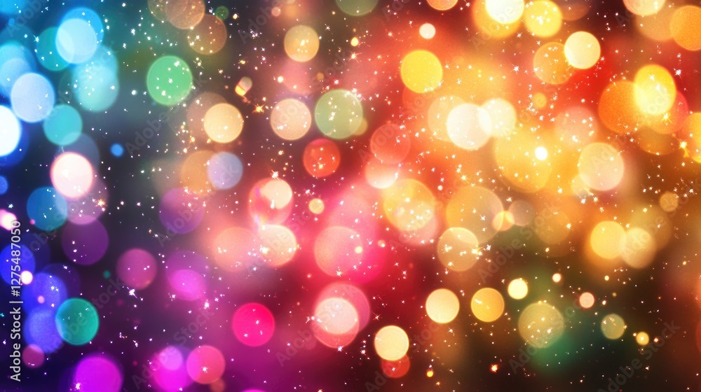 Light streaks in various vibrant colors mixed with sparkles, casting a festive glow in a dark space, perfect for high-energy events