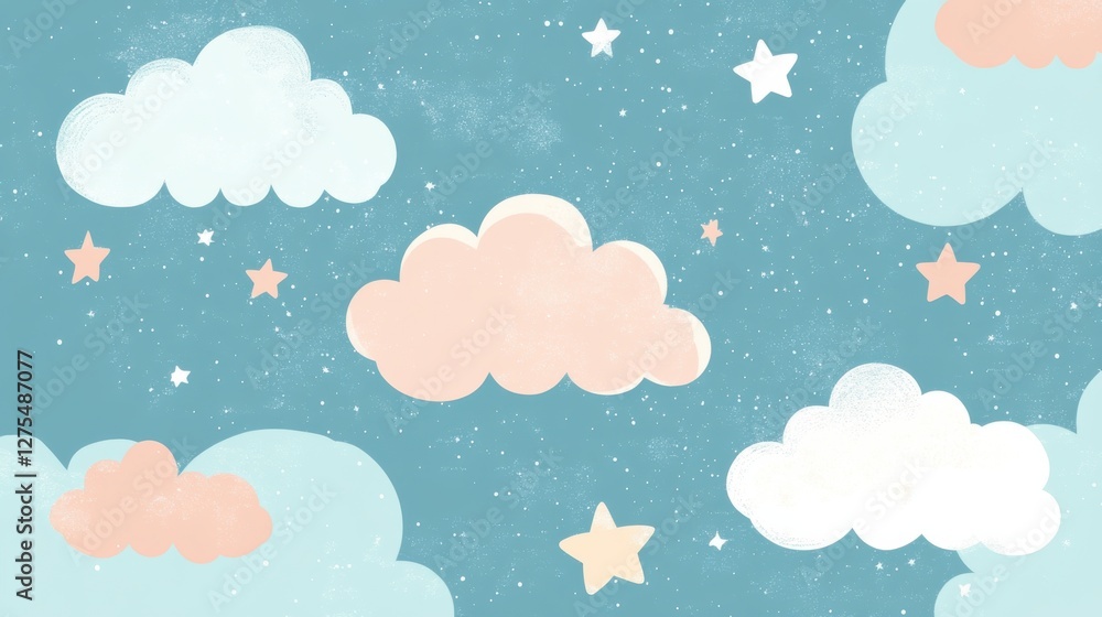 Dreamy Pastel Clouds and Stars Pattern for Soft Background Design Dreamy Pastel Clouds and Stars Pattern for Soft Background Design