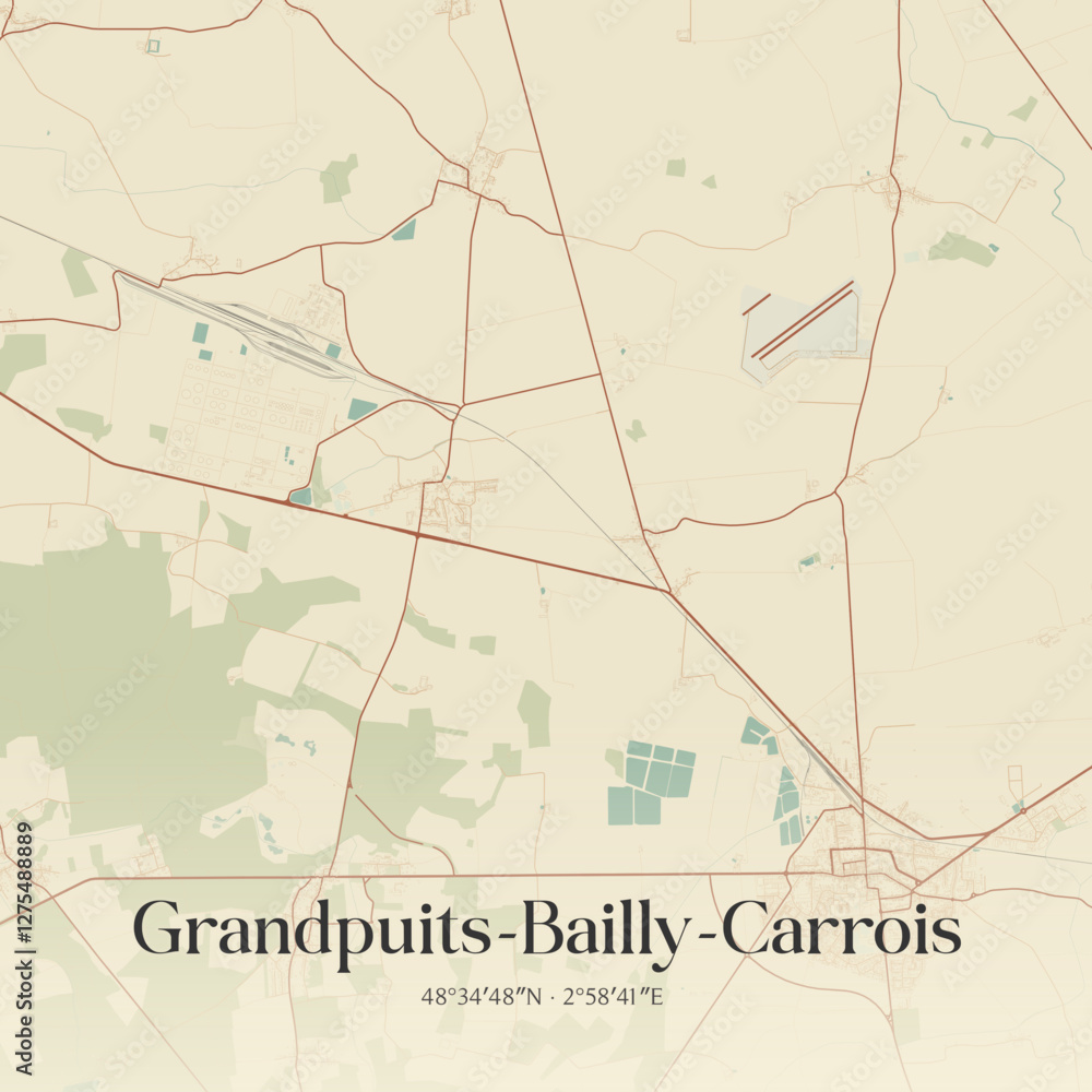 Fototapeta premium Vintage map of Grandpuits-Bailly-Carrois, France.