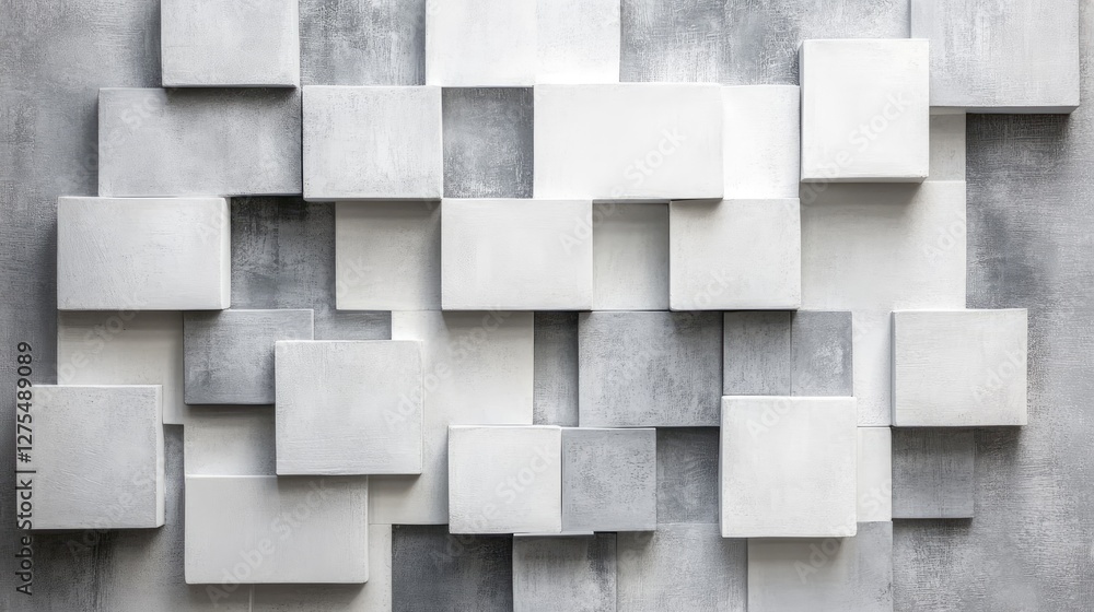 Overlapping 3D white and grey squares in a stylized abstract design, casting subtle shadows for depth and creating a sophisticated, minimalist background Overlapping 3D white and grey squares in a stylized abstract design, casting subtle shadows for depth and creating a sophisticated, minimalist background