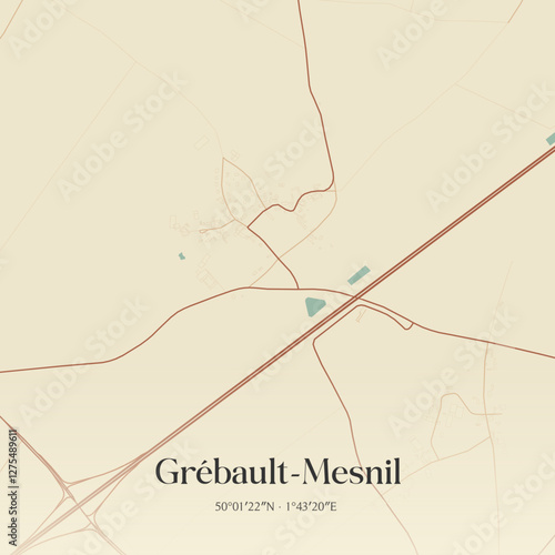 Vintage map of Grébault-Mesnil, France.