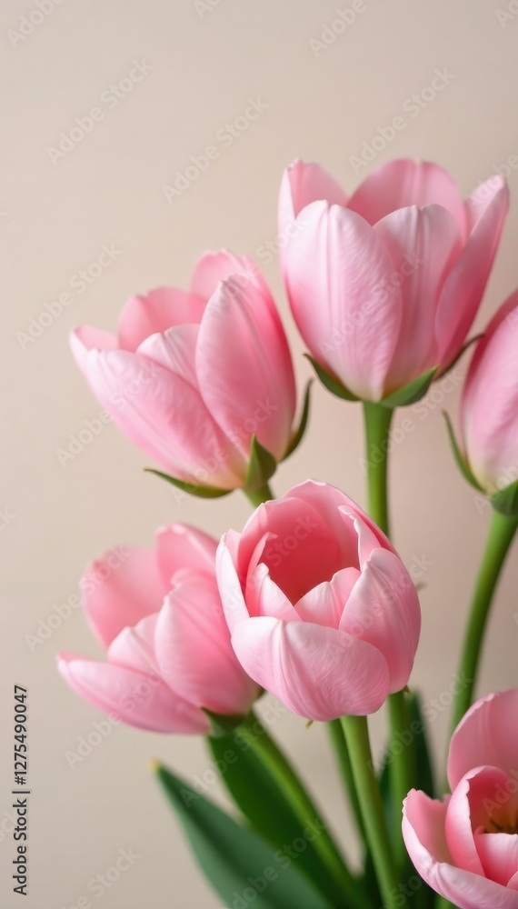 Fototapeta premium Soft pink flowers against a neutral background, closeup, flowers