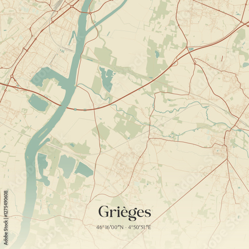 Vintage map of Grièges, France.