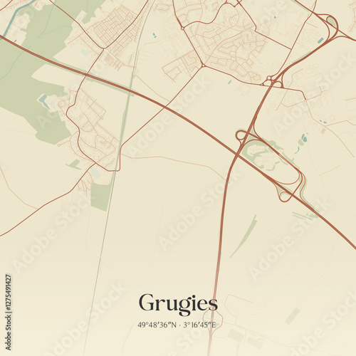 Vintage map of Grugies, France.