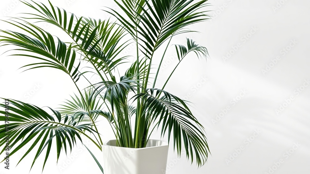 Obraz premium Tall Parlor Palm in Minimalist White Pot - AI Photorealistic