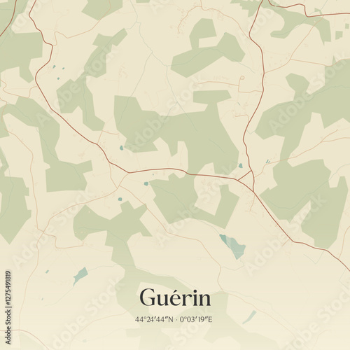 Vintage map of Guérin, France.