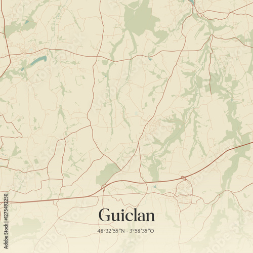 Vintage map of Guiclan, France.