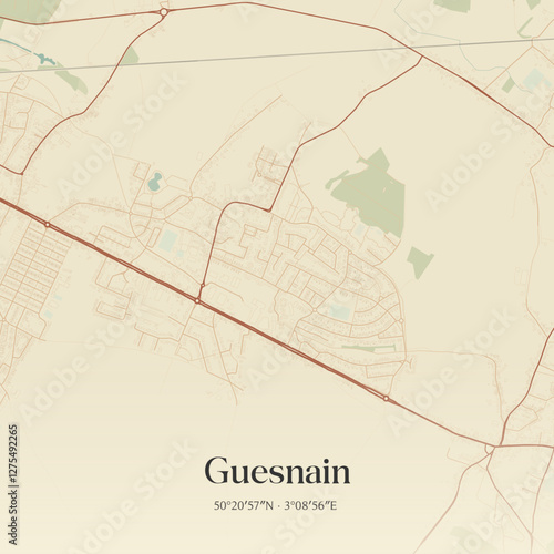 Vintage map of Guesnain, France.