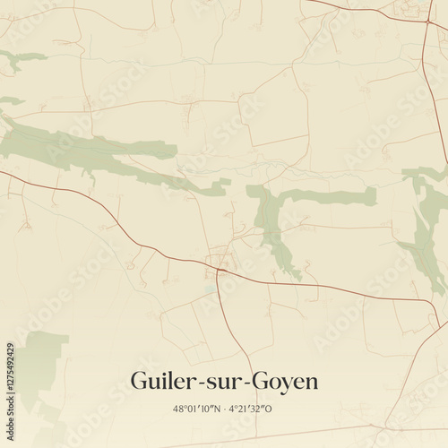 Vintage map of Guiler-sur-Goyen, France.