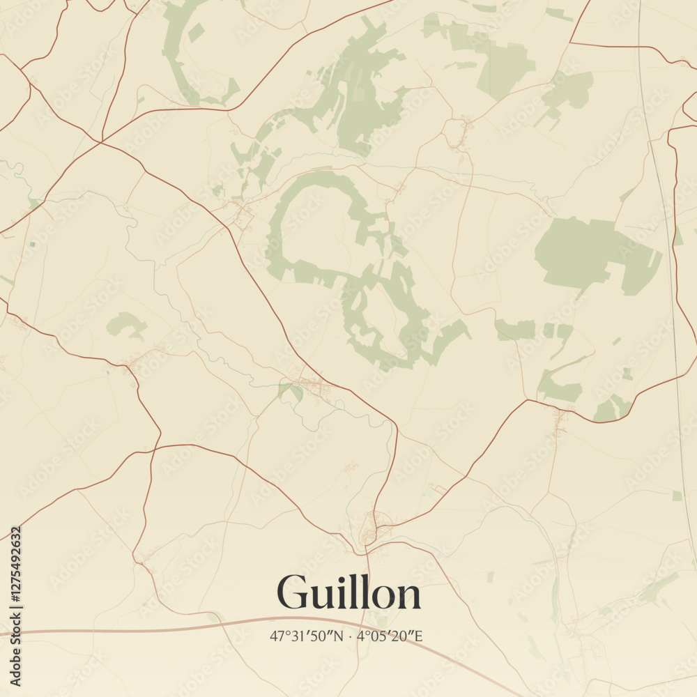 Fototapeta premium Vintage map of Guillon, France.