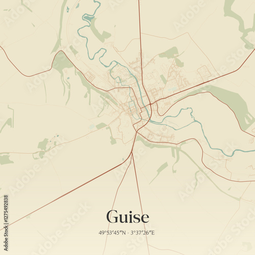 Vintage map of Guise, France.