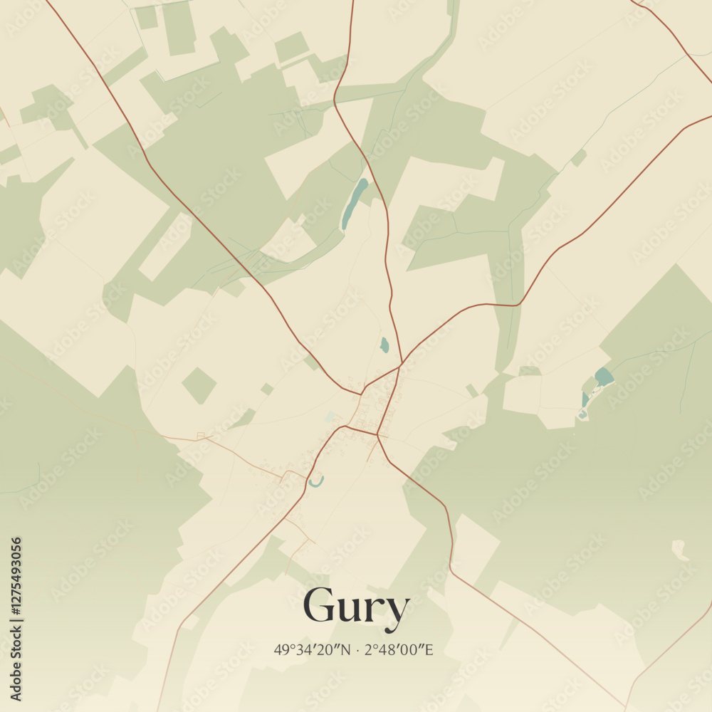 Obraz premium Vintage map of Gury, France.